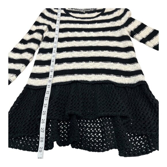 Anthropologie S Knitted and Knotted Black White Striped Chunky Knit Sweater Long - Picture 5 of 8